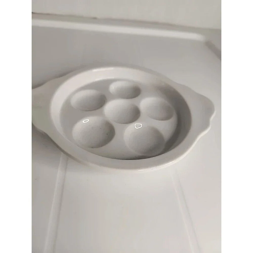 5 Vtg Ceramic Escargot Snail White Serving Dishes Plates HIC Japan